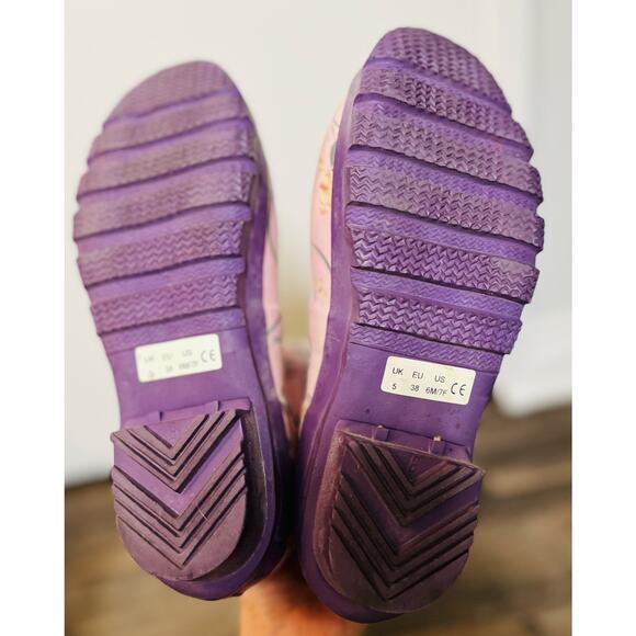 Hunter Wellington Floral Butterfly Rain Boots Purple Sz 7F Cottagecore Whimsical - Picture 7 of 8